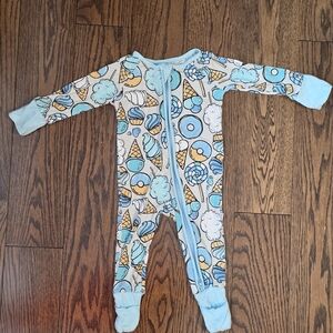 Blue Cotton Ice Cream Print Footed One-Piece for Kids